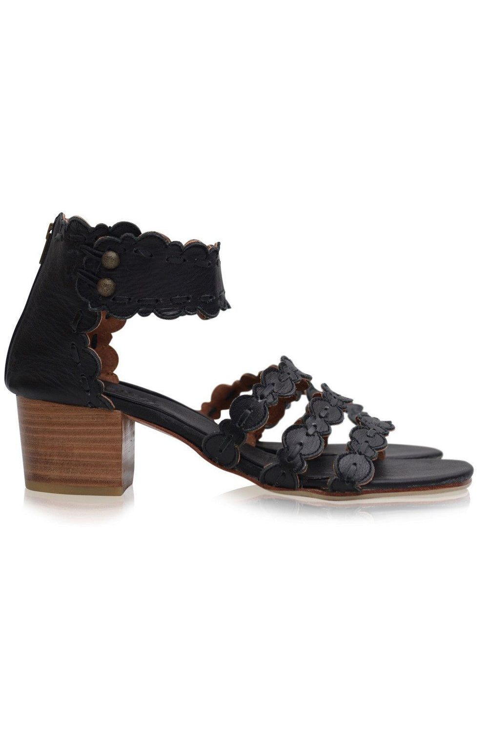 Womens Seaside Block Heel Leather Sandals - Vintage Brown