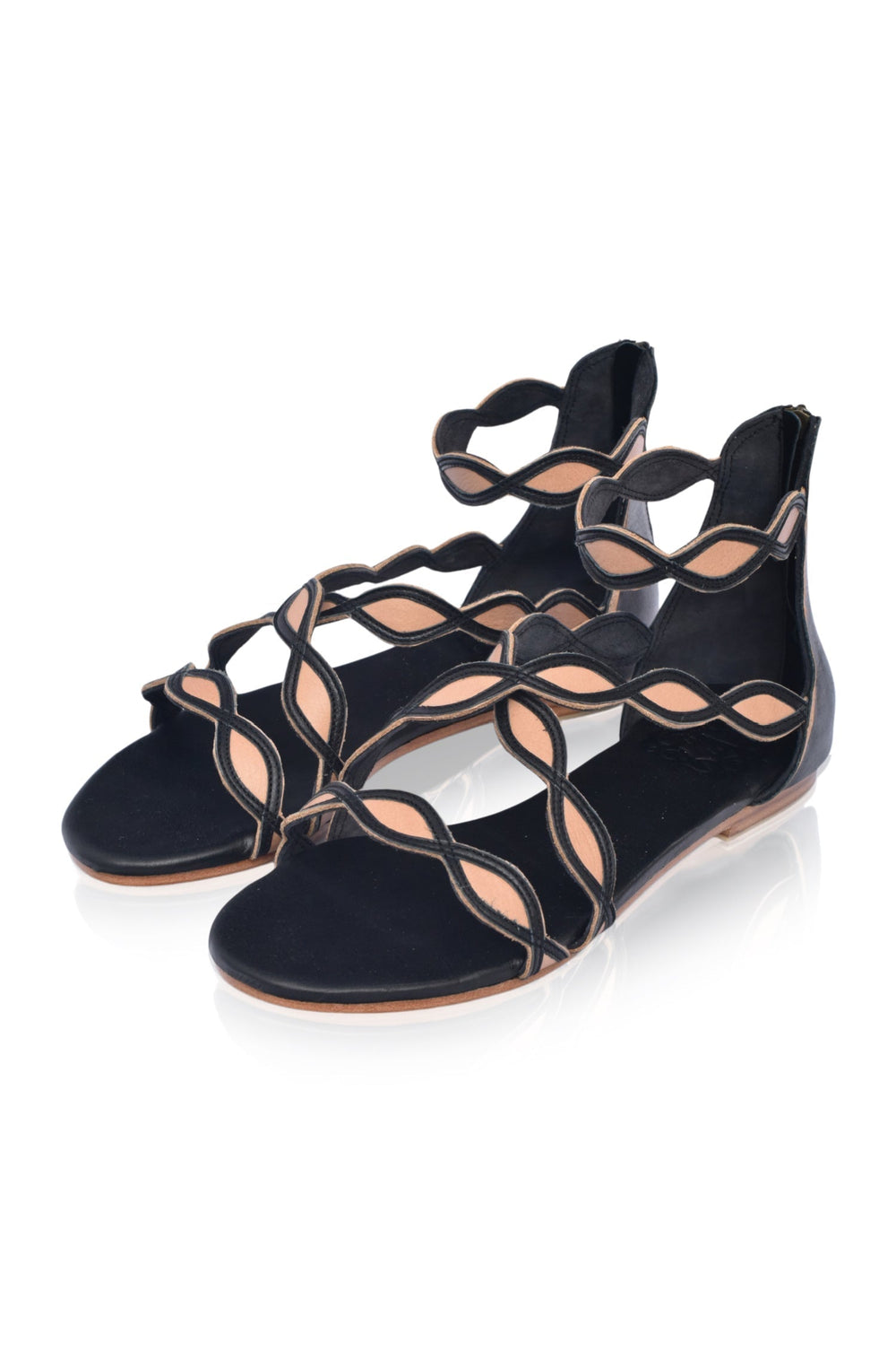 Womens Blossom Floral Leather Sandals - Camel and Gold