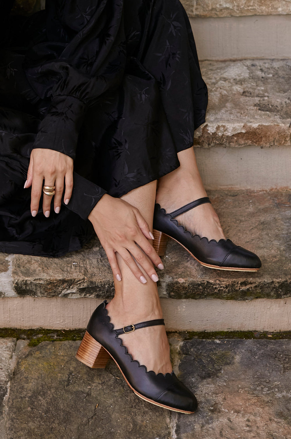 Womens Bonita Mary Jane Leather Heels - Black