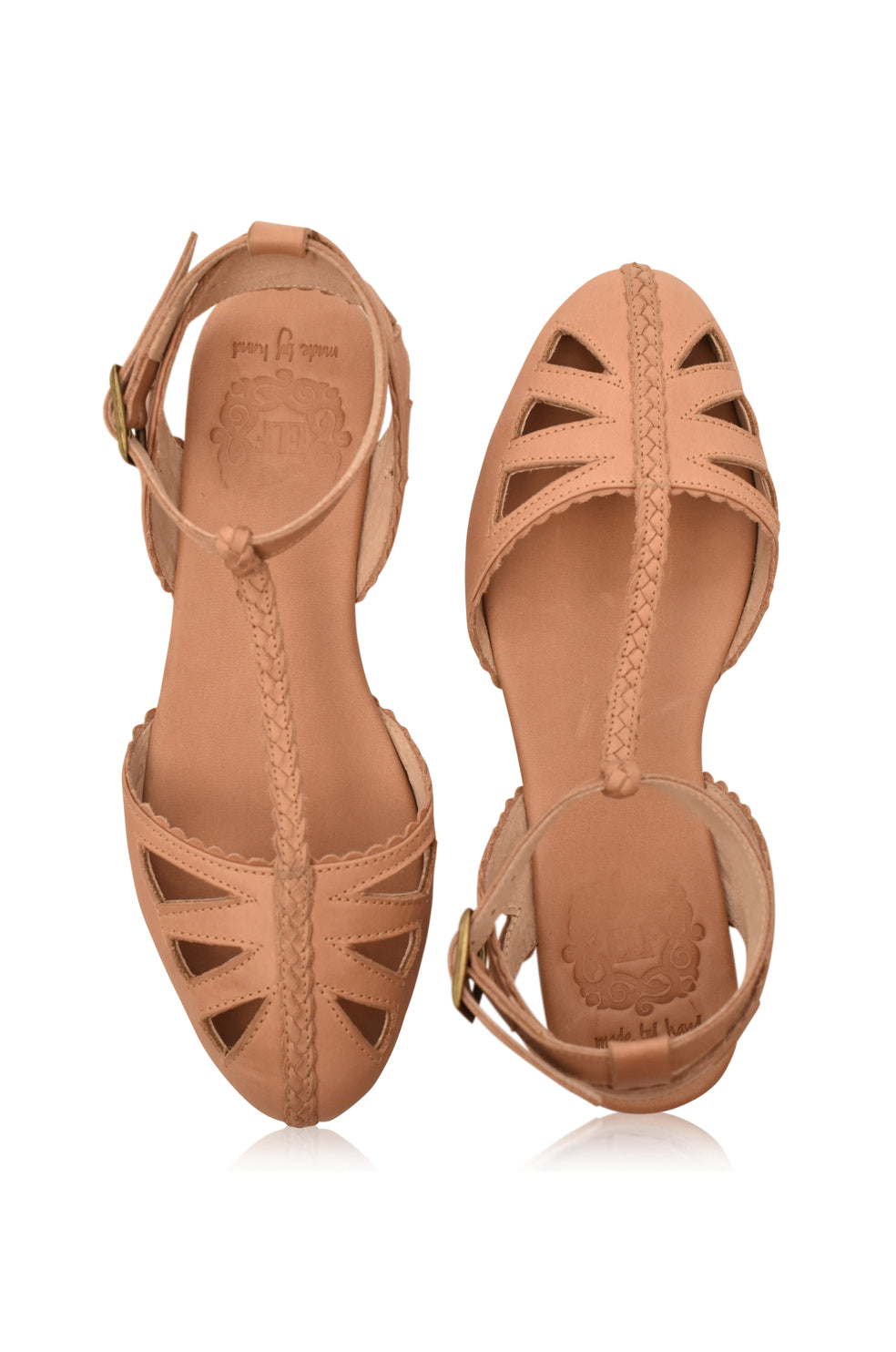 Womens Bounty T-strap Leather Sandals - Vintage Beige
