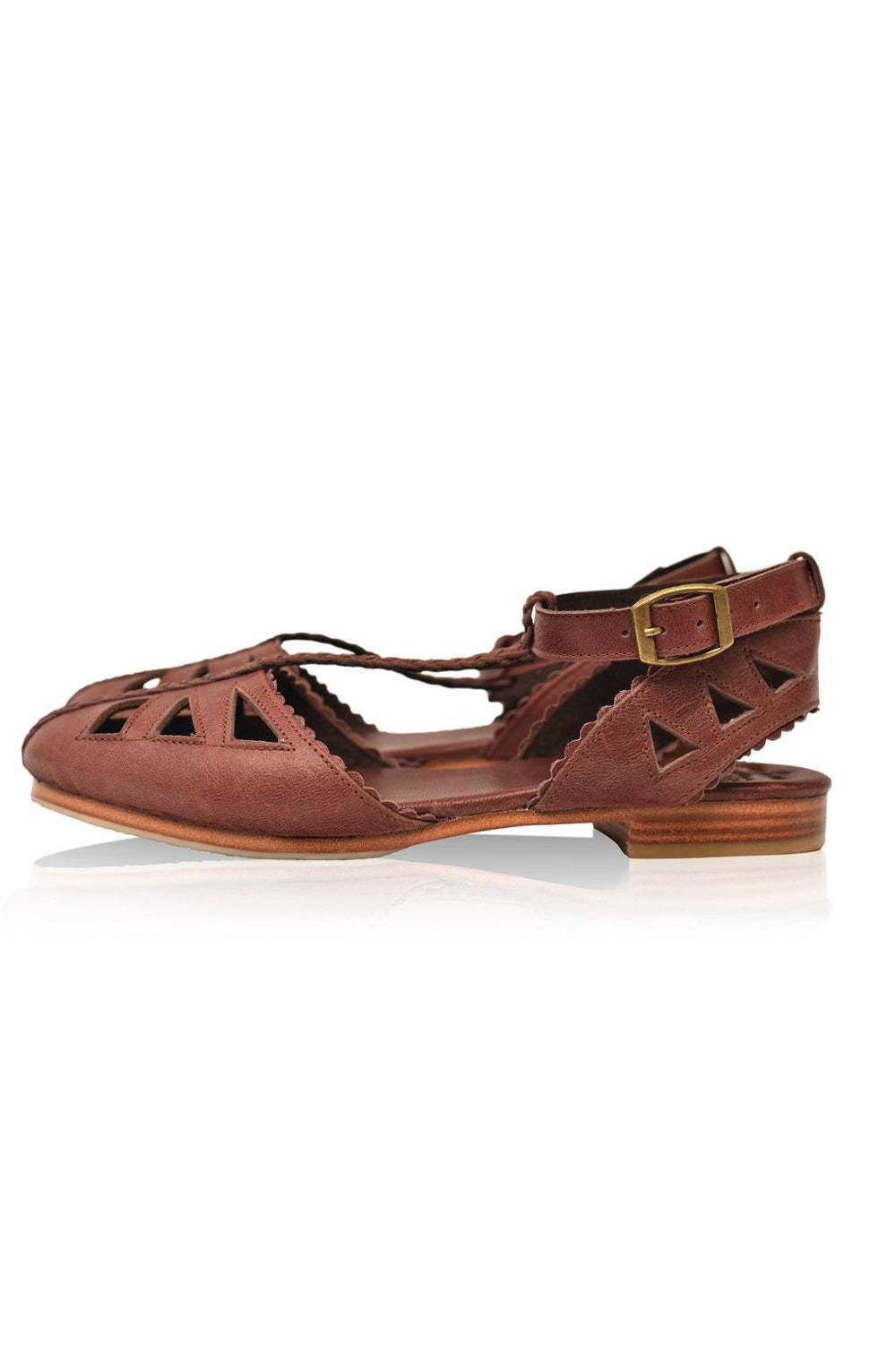 Womens Bounty T-strap Leather Sandals - Vintage Brown