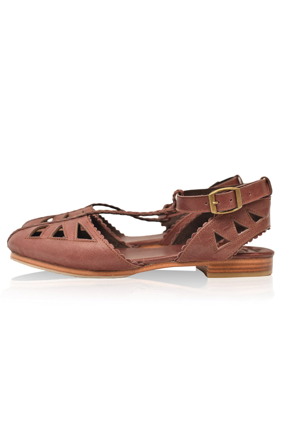 Womens Bounty T-strap Leather Sandals - Vintage Brown