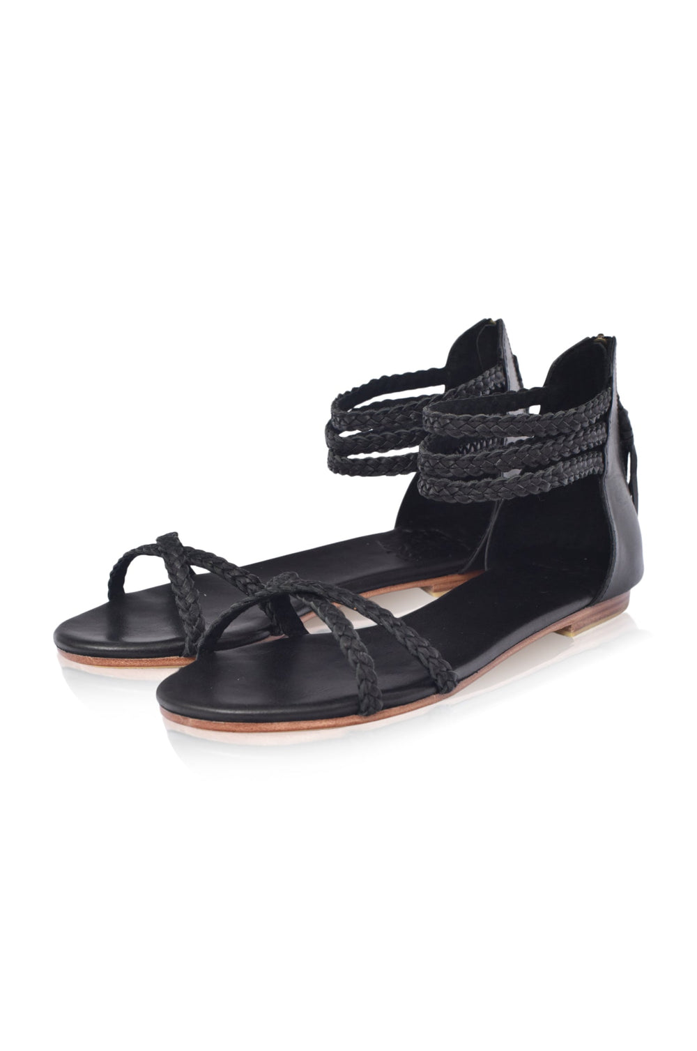Womens Calypso Braided Leather Sandals - Black