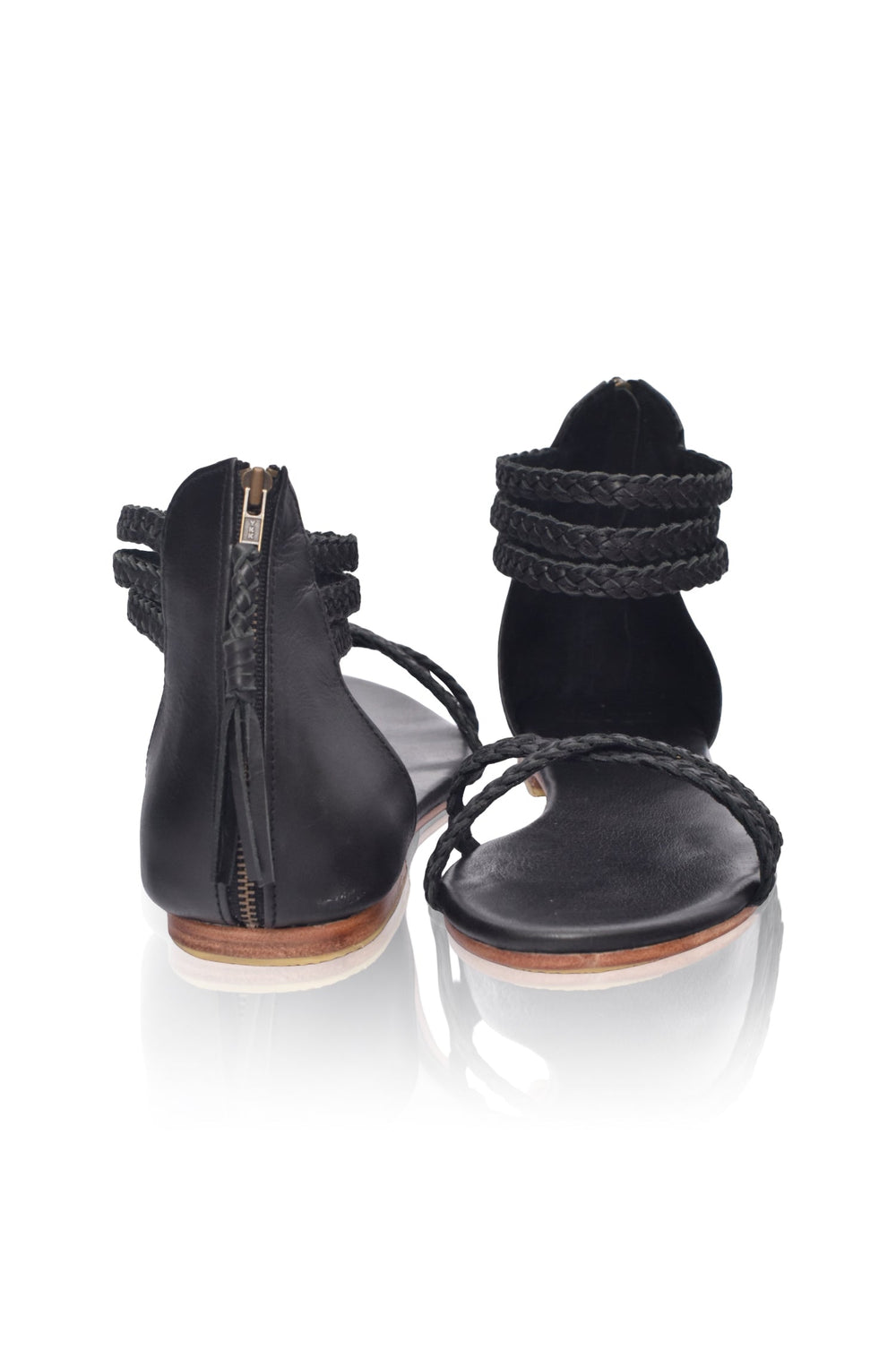 Womens Calypso Braided Leather Sandals - Black