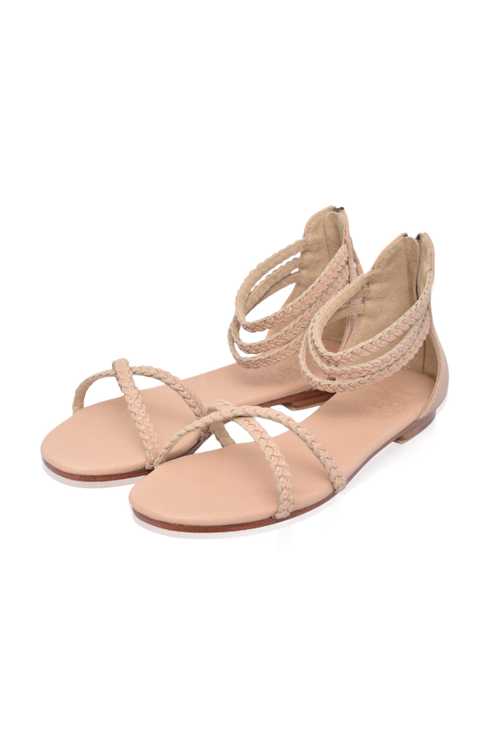 Womens Calypso Braided Leather Sandals - Vintage Beige