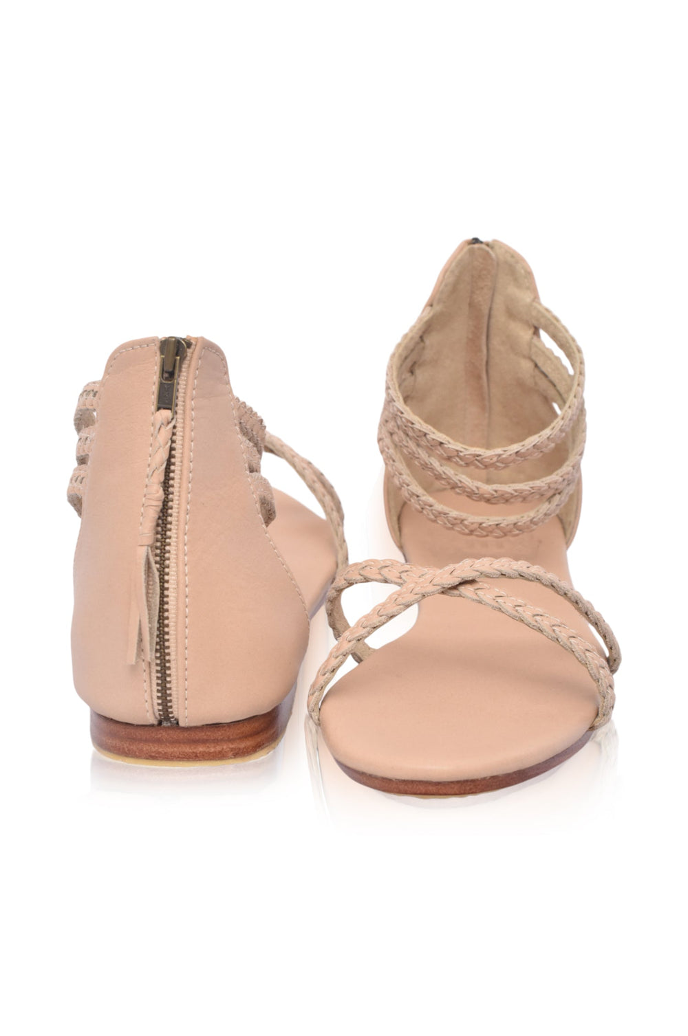 Womens Calypso Braided Leather Sandals - Vintage Beige