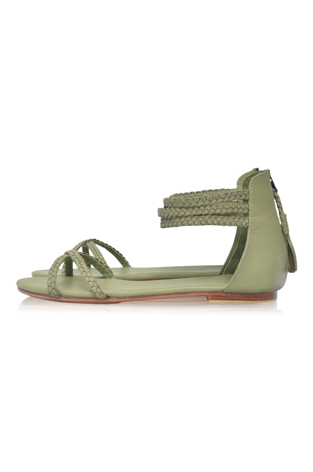 Womens Calypso Braided Leather Sandals - Black