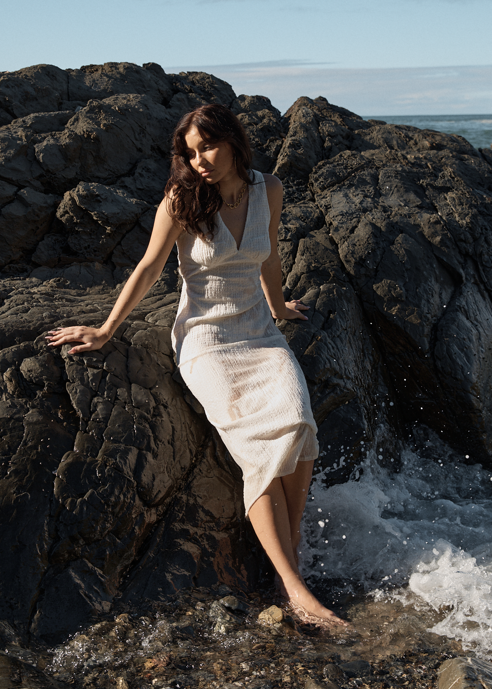 Womens Seersucker Maxi Dress Tully - Off White - AFENDS