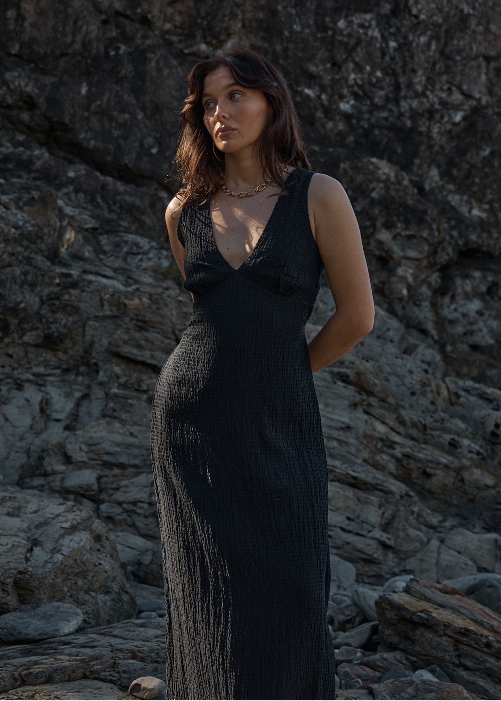 Womens Seersucker Maxi Dress Tully - Black - AFENDS