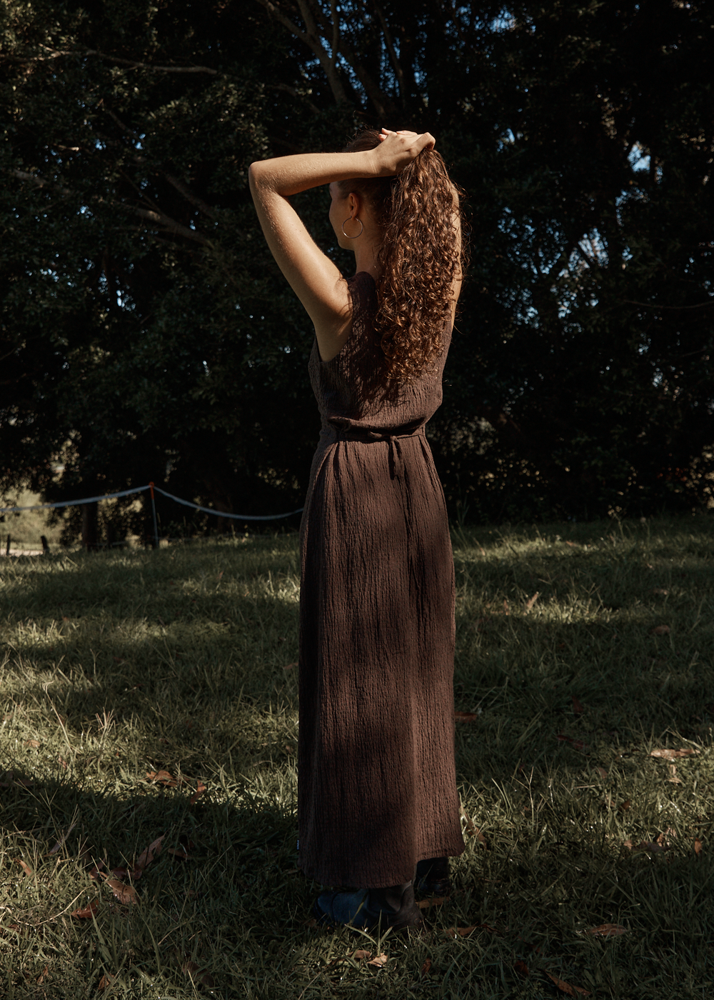 Womens Seersucker Maxi Dress Tully - Coffee - AFENDS
