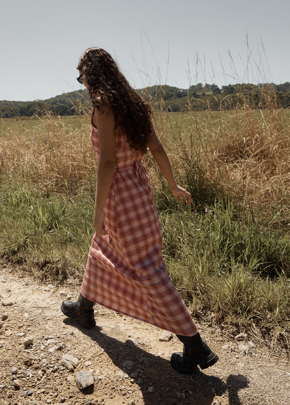 Womens Seersucker Maxi Dress Position Tully - Red Check - AFENDS