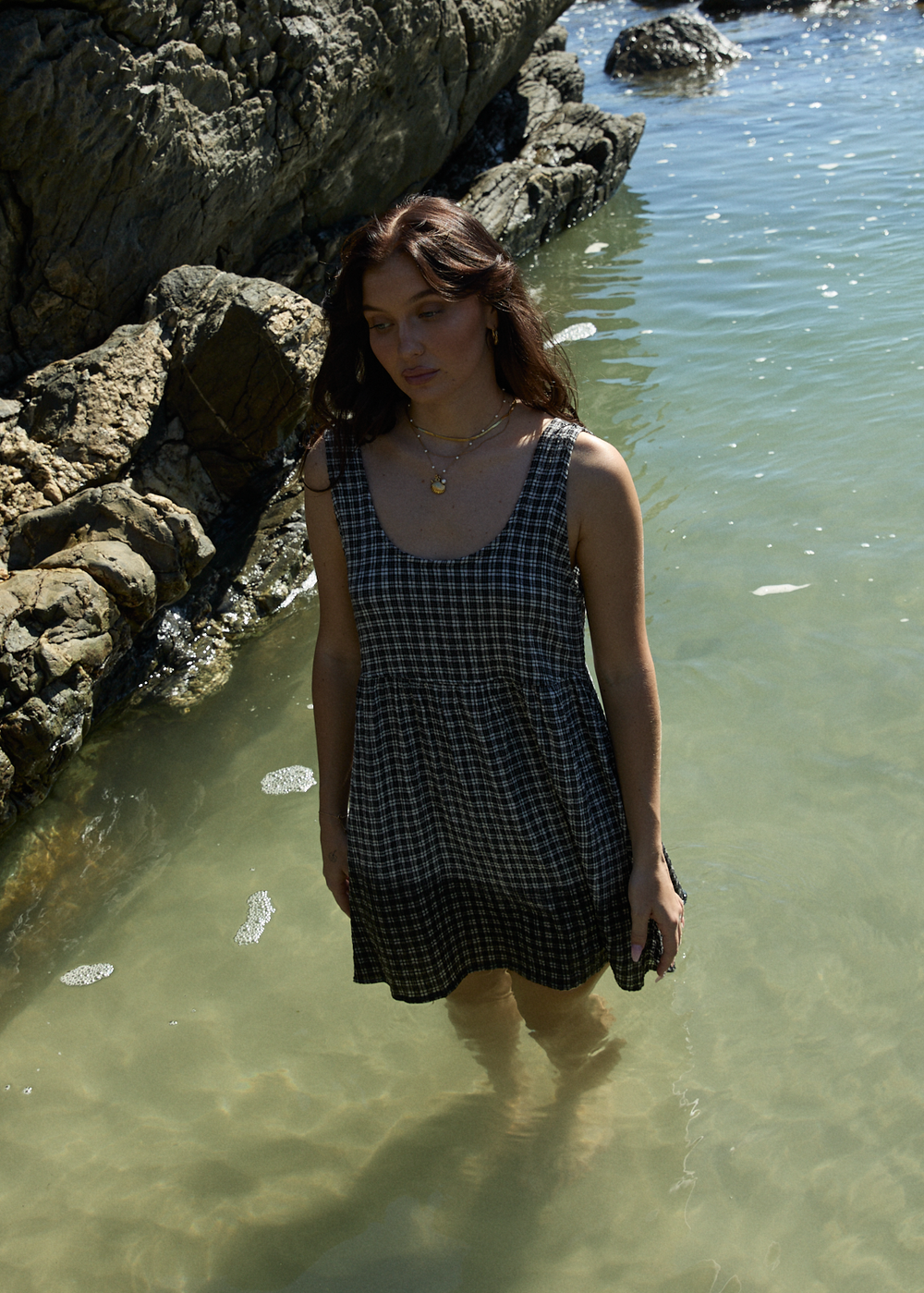 Womens Seersucker Mini Dress Jesse - Steel Check - AFENDS