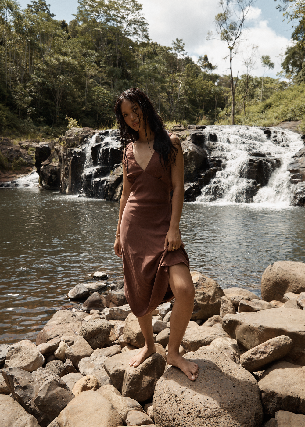 Womens Cupro Maxi Dress Gia - Hazelnut - AFENDS