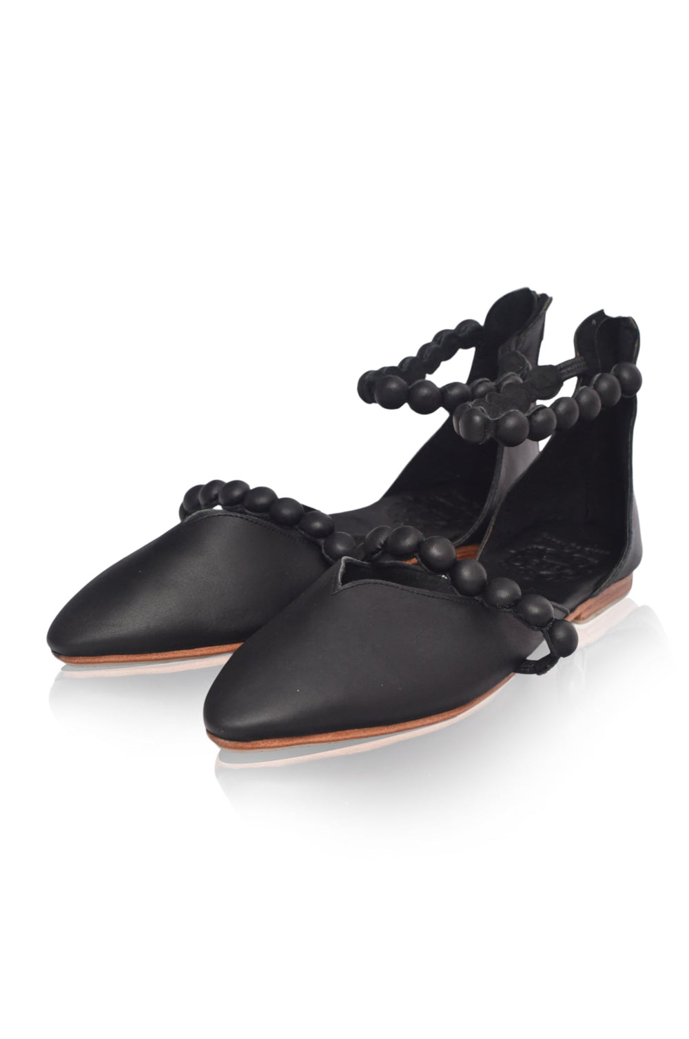 Womens Carmella Ankle Strap Leather Ballet Flats - Black