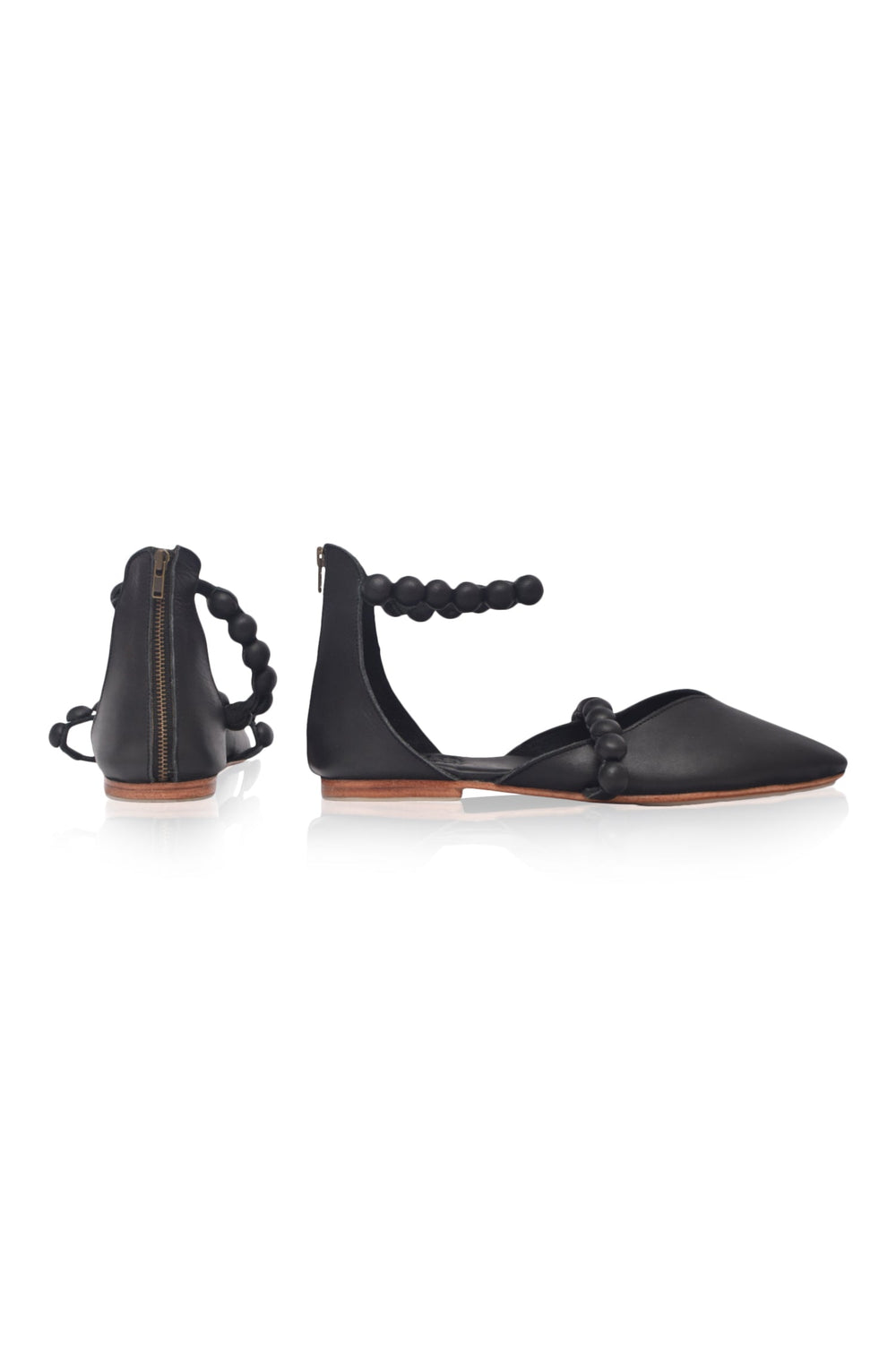 Womens Carmella Ankle Strap Leather Ballet Flats - Black