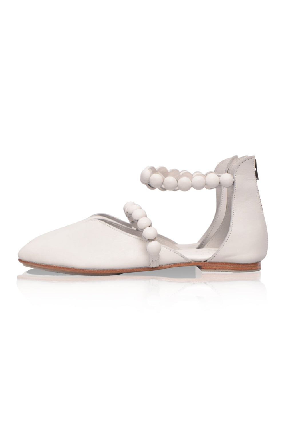 Womens Carmella Ankle Strap Leather Ballet Flats - Dark Tan