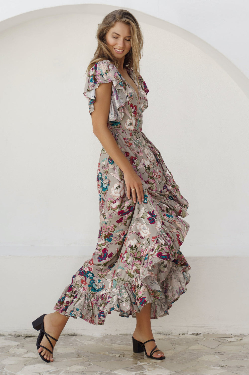 Womens Carmen Wrap Maxi Dress - White Floral