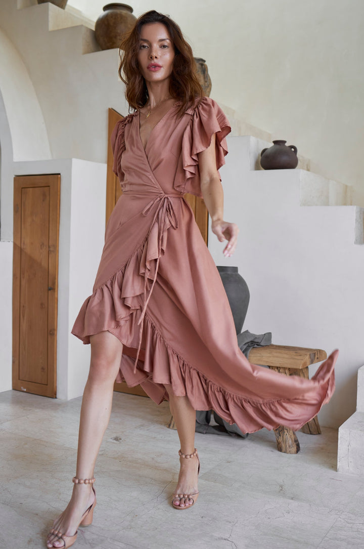 Carmen Floral Wrap Maxi Dress Rayon Split Hem