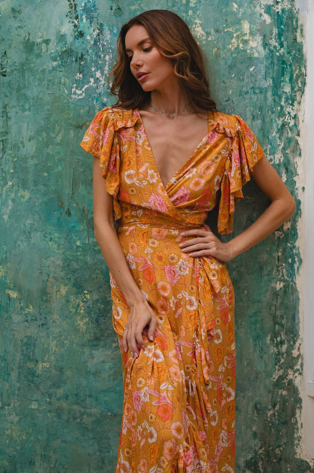 Womens Carmen Wrap Maxi Dress - White Floral