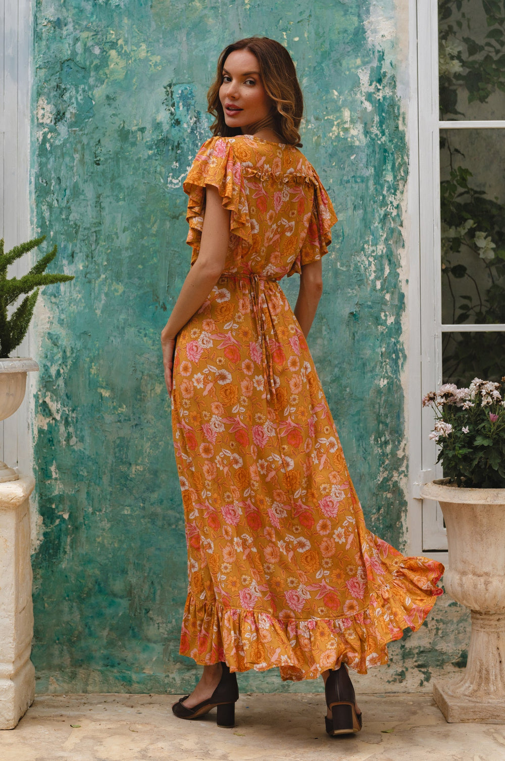 Womens Carmen Wrap Maxi Dress - White Floral
