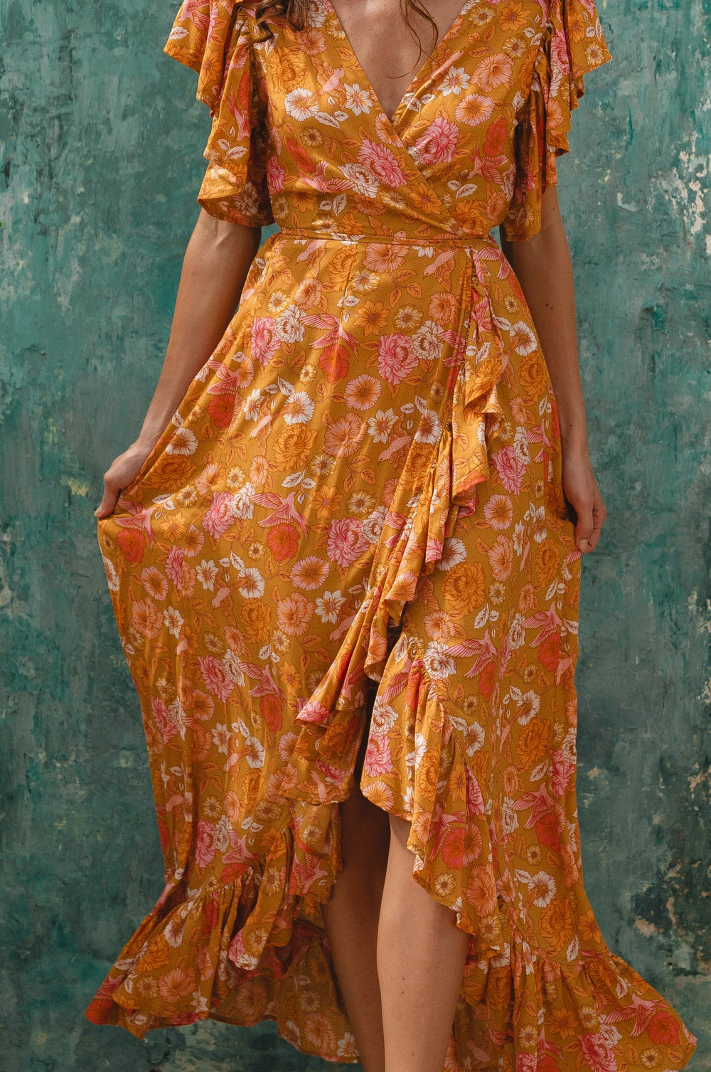 Womens Carmen Wrap Maxi Dress - White Floral