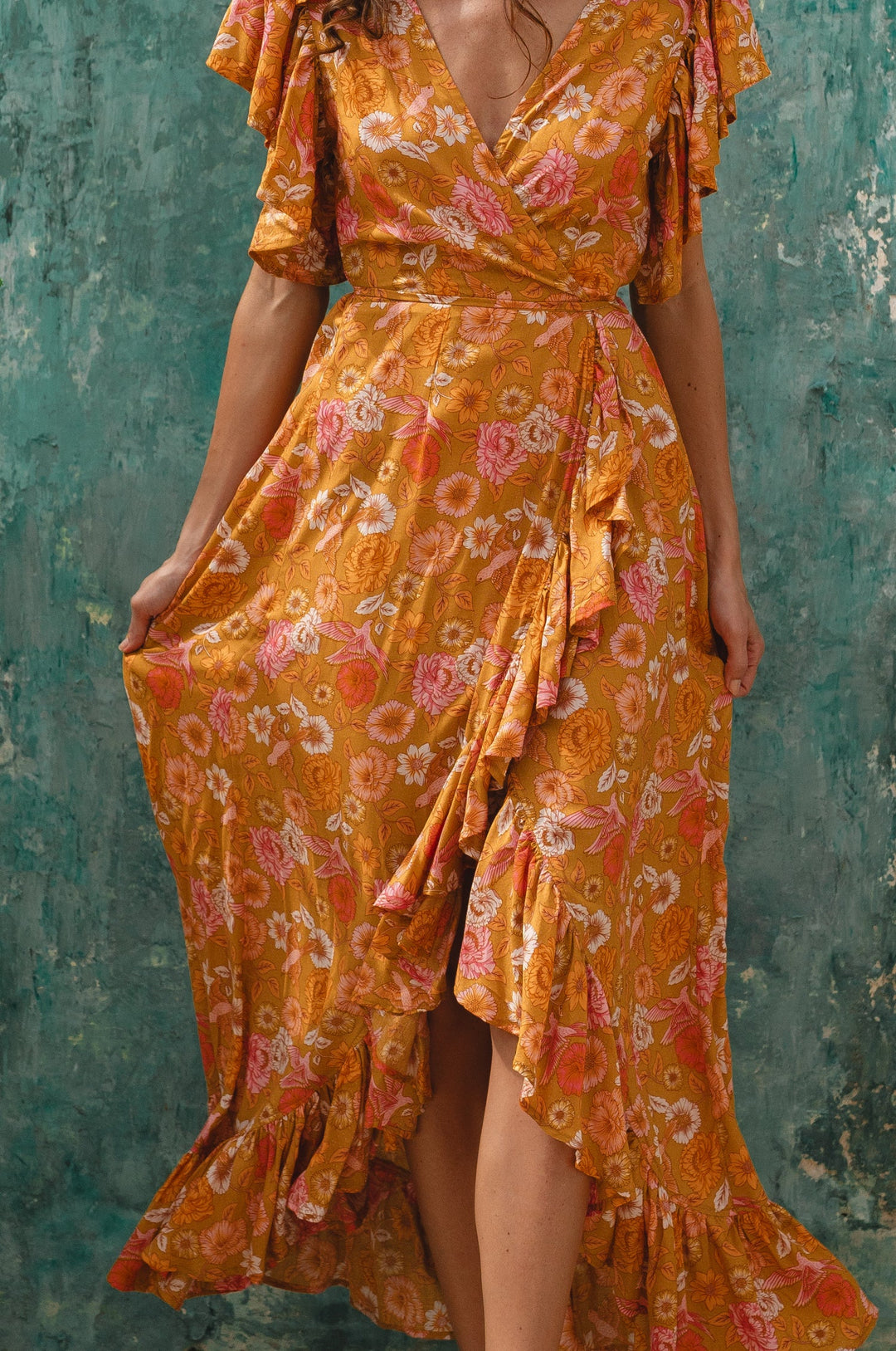 Carmen Floral Wrap Maxi Dress Rayon Split Hem