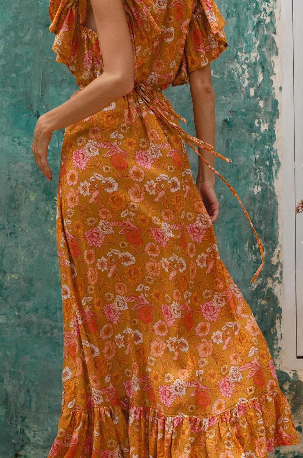 Womens Carmen Wrap Maxi Dress - White Floral