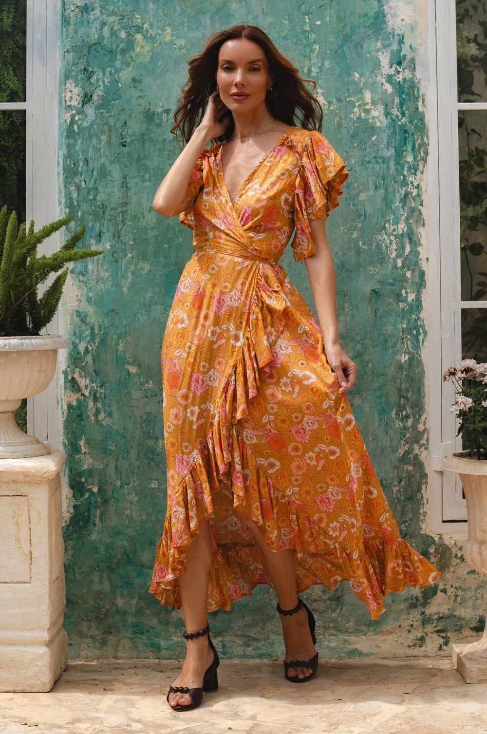 Womens Carmen Wrap Maxi Dress - White Floral