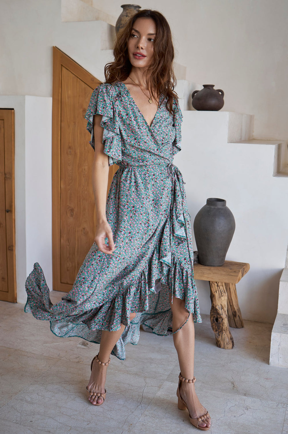 Womens Carmen Wrap Maxi Dress - White Floral