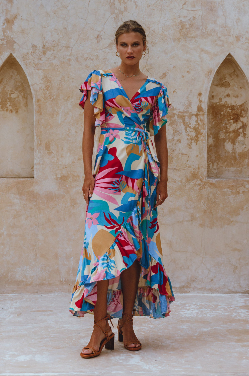 Womens Carmen Wrap Maxi Dress - White Floral