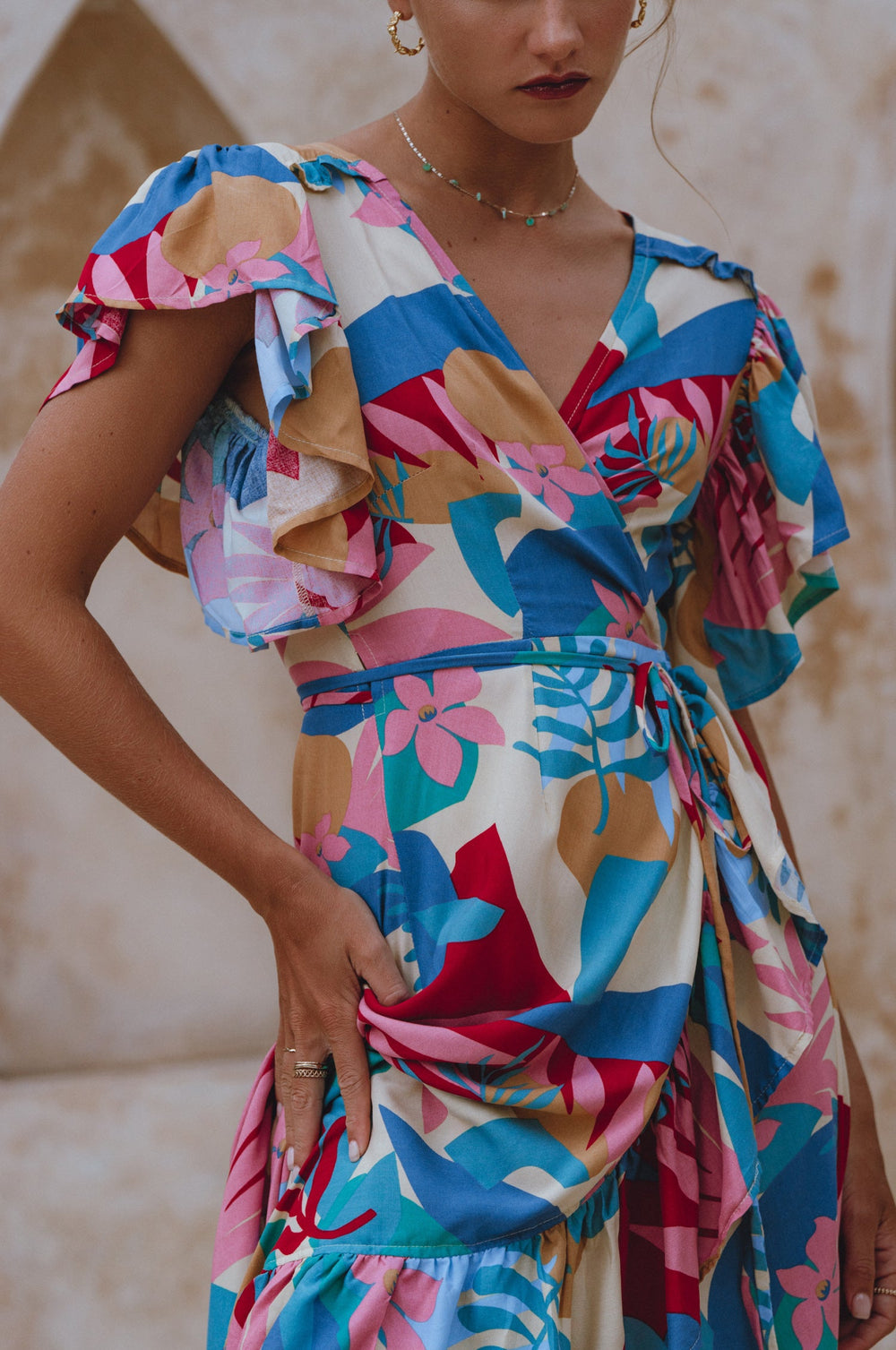 Womens Carmen Wrap Maxi Dress - White Floral