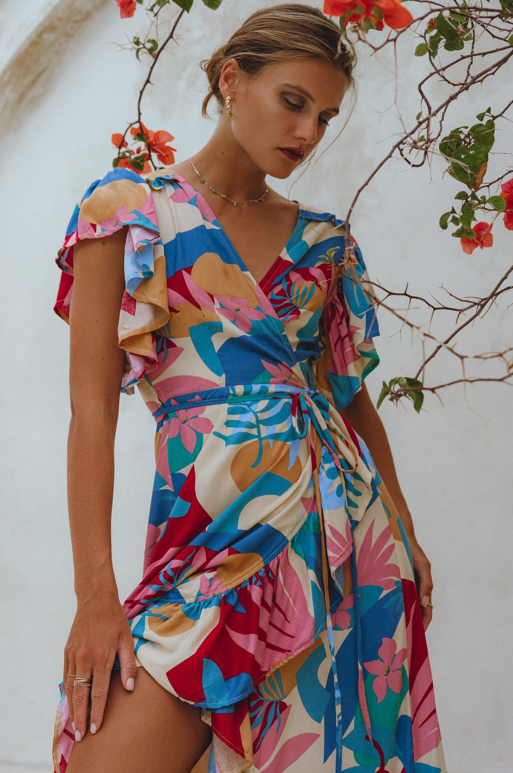 Womens Carmen Wrap Maxi Dress - White Floral