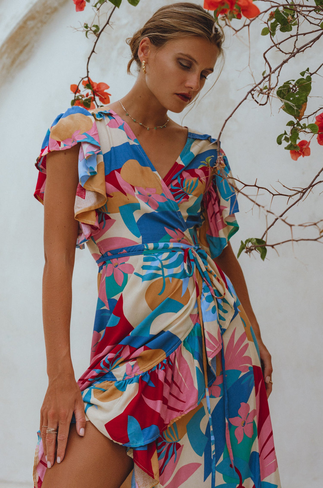Carmen Floral Wrap Maxi Dress Rayon Split Hem