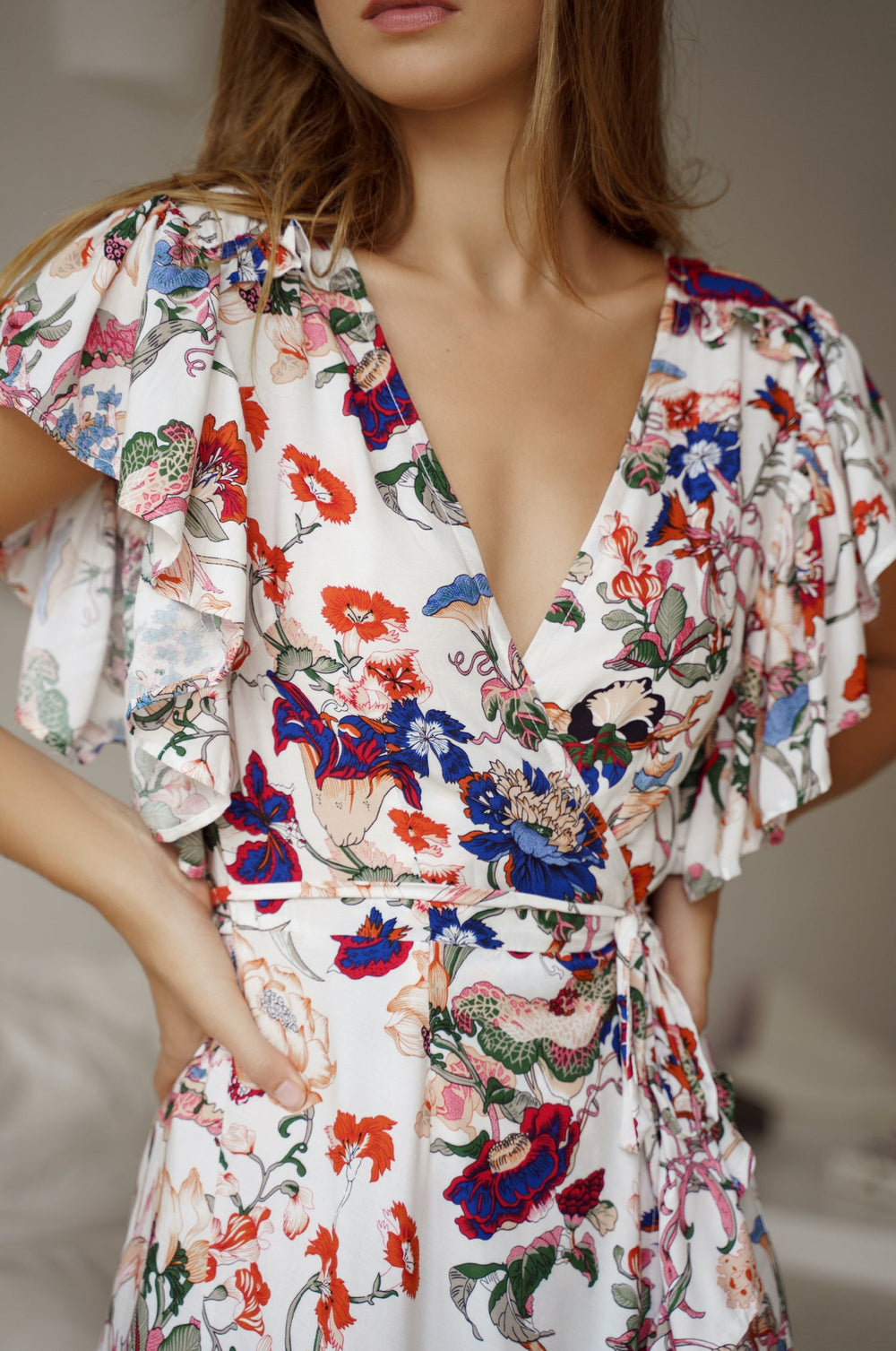 Womens Carmen Wrap Maxi Dress - White Floral
