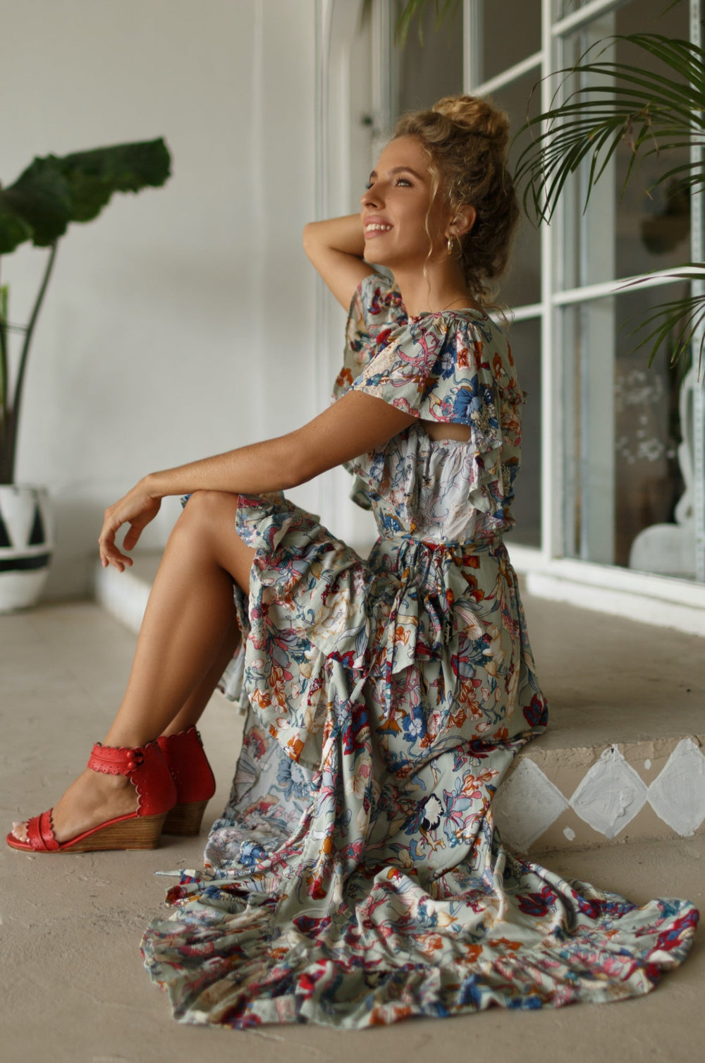 Womens Carmen Wrap Maxi Dress - White Floral