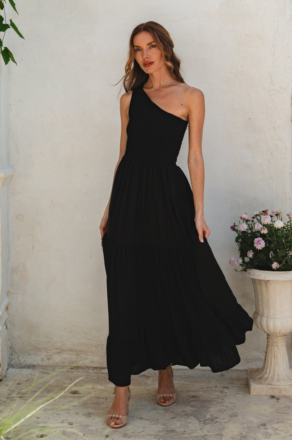 Womens Cassandra One Shoulder Maxi Dress - Black