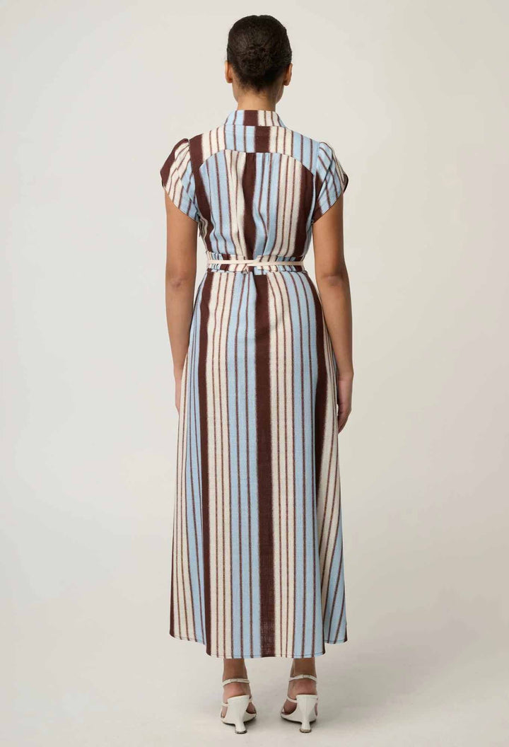 Cattleya Smock Indescent Linen Viscose Maxi Dress in Stripe