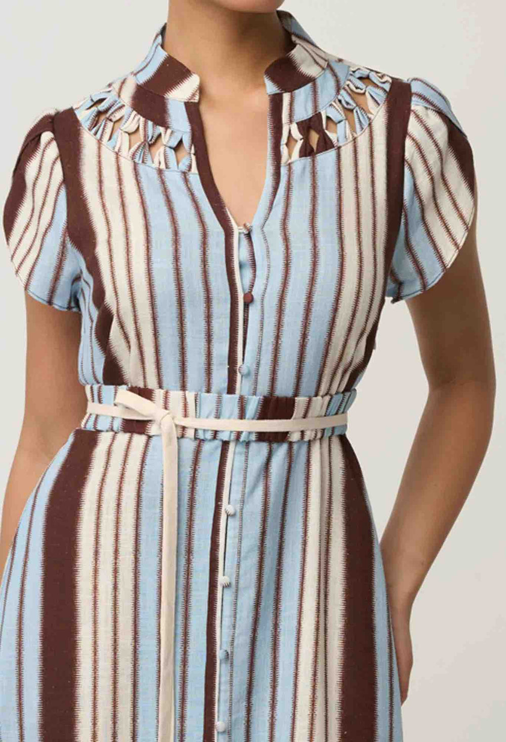 Cattleya Linen Viscose Smock Maxi Dress in Indescent Stripe