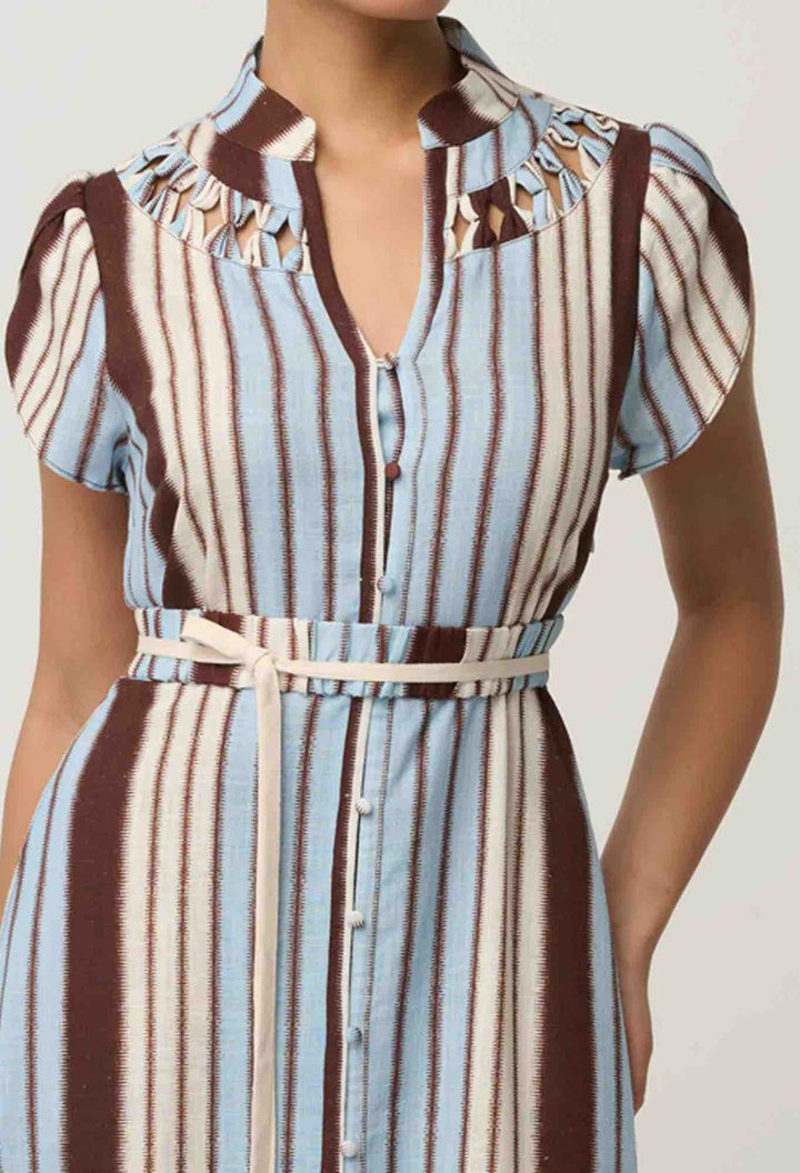 Cattleya Smock Indescent Linen Viscose Maxi Dress in Stripe