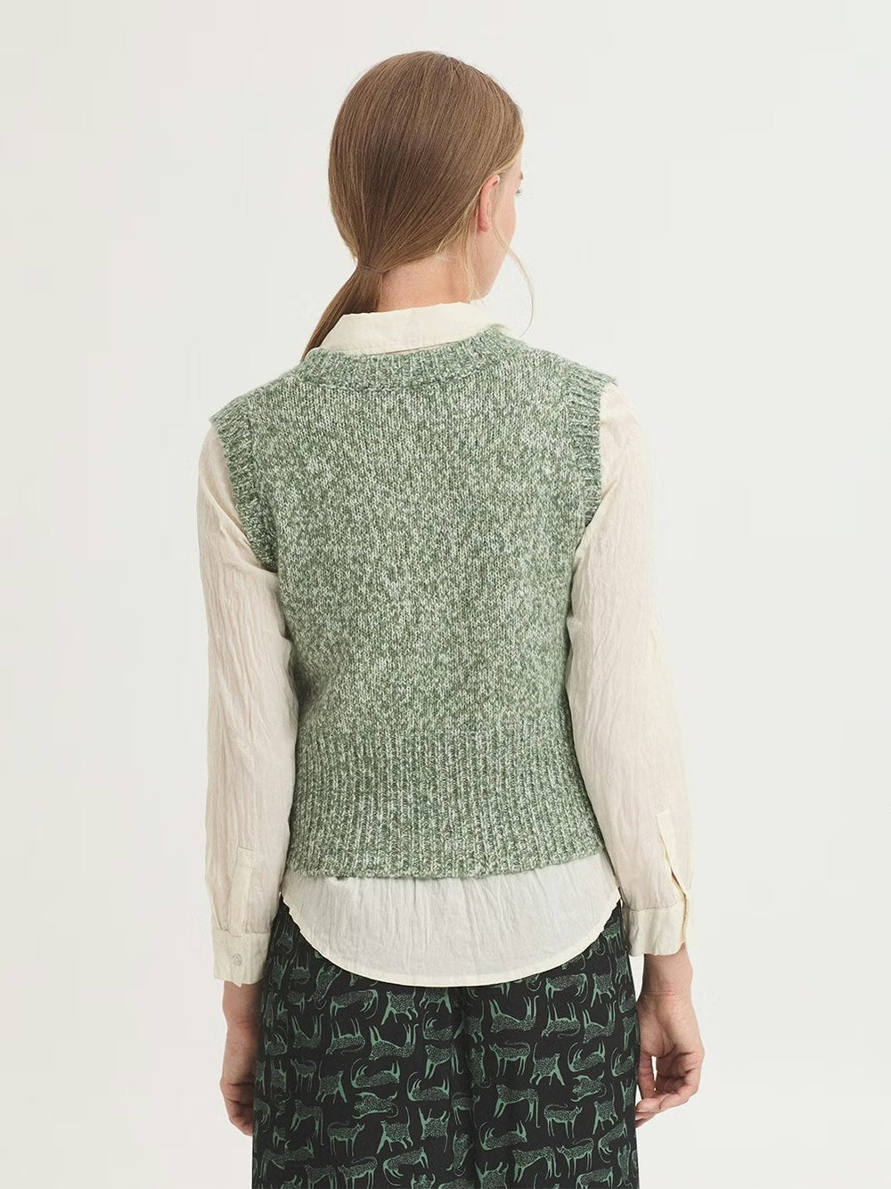 Knitted Twisted Yarn Vest - Green