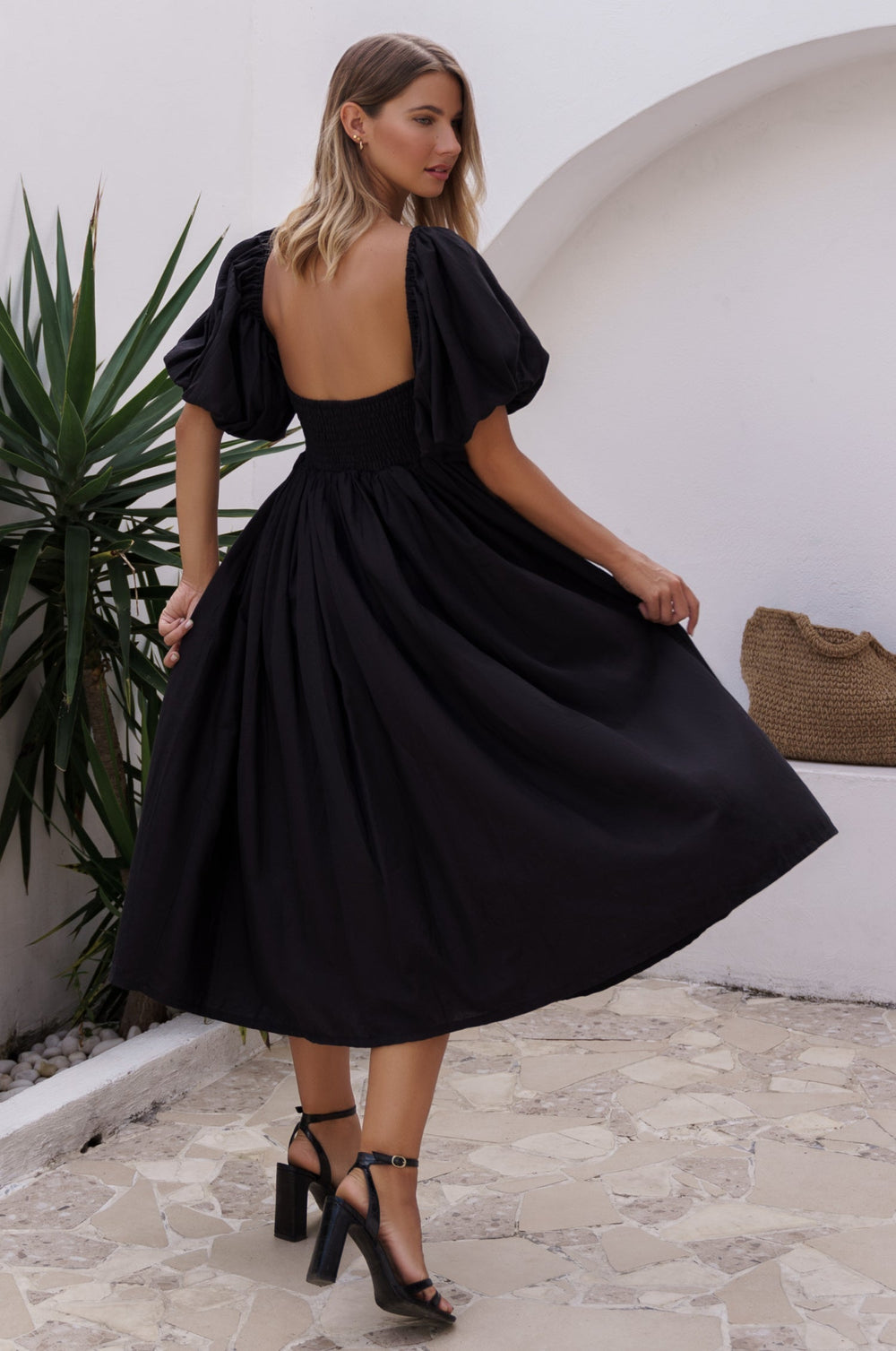 Womens Cherie Puff Sleeve Midi Dress - Hazel