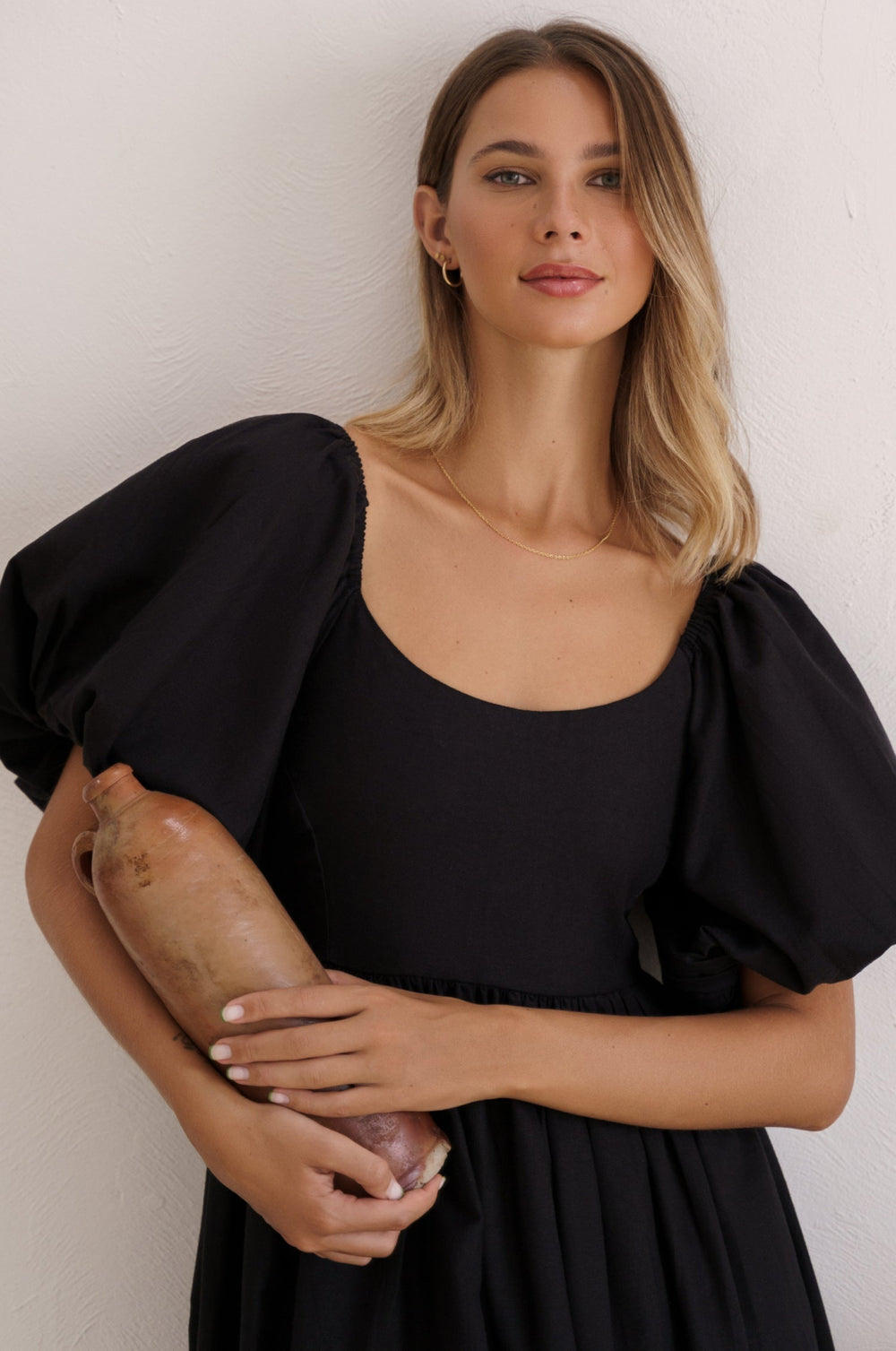 Womens Cherie Puff Sleeve Midi Dress - Black