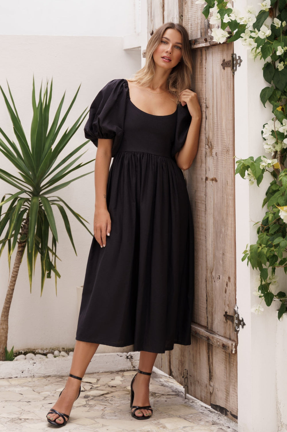Womens Cherie Puff Sleeve Midi Dress - Hazel