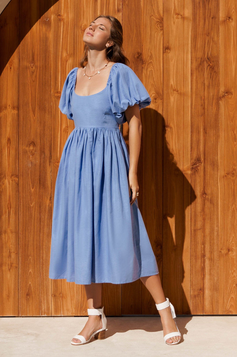 Womens Cherie Puff Sleeve Midi Dress - Hazel