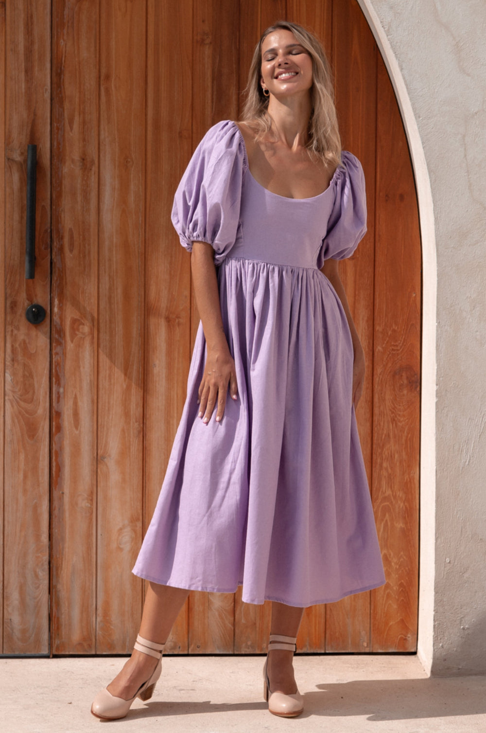 Womens Cherie Puff Sleeve Midi Dress - Hazel