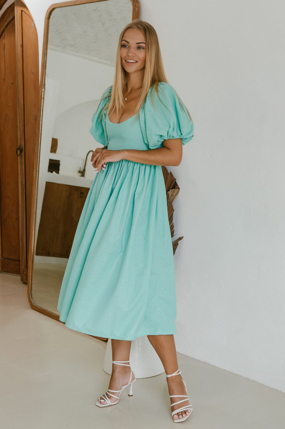 Womens Cherie Puff Sleeve Midi Dress - Hazel