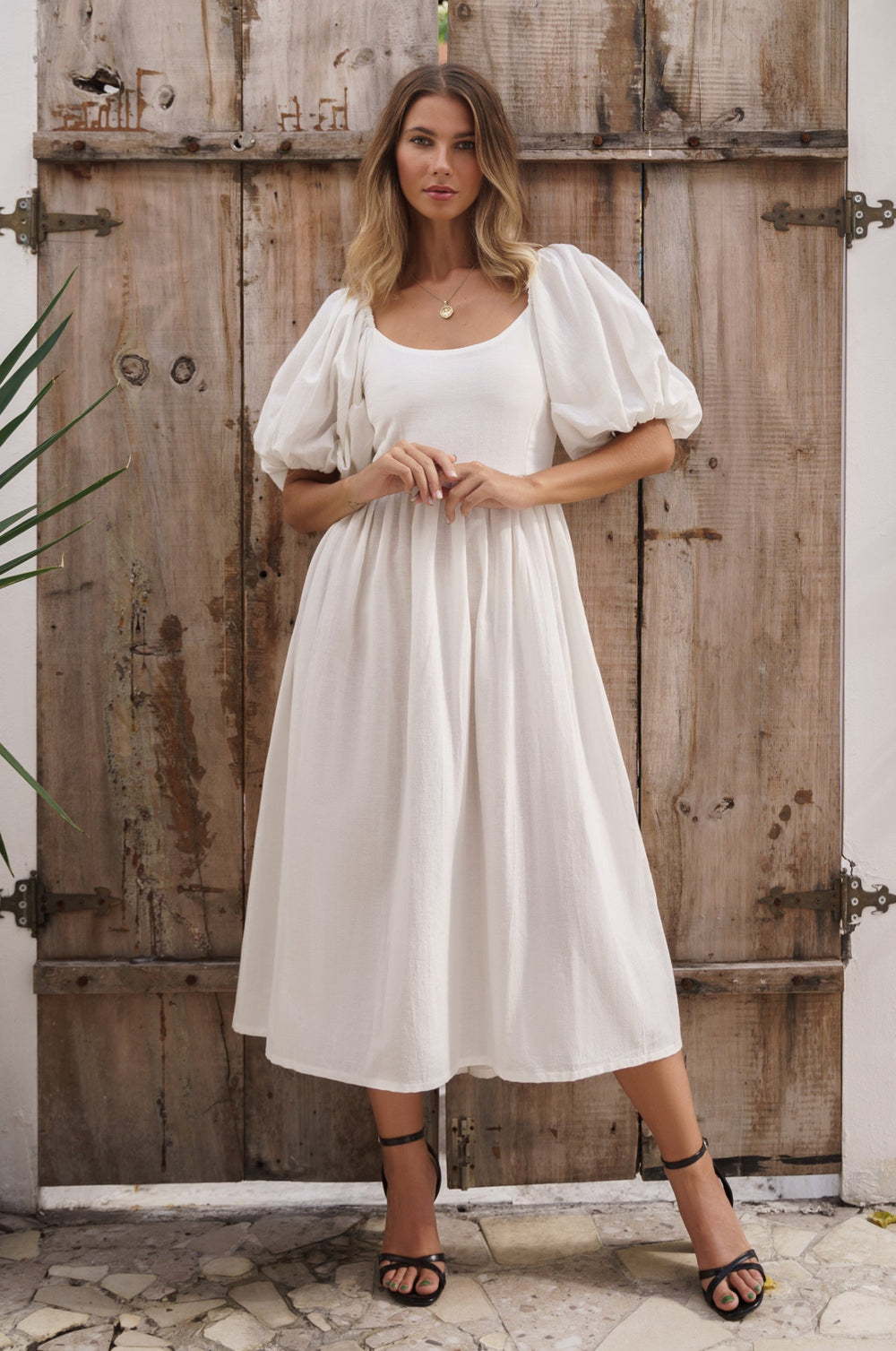 Womens Cherie Puff Sleeve Midi Dress - Red