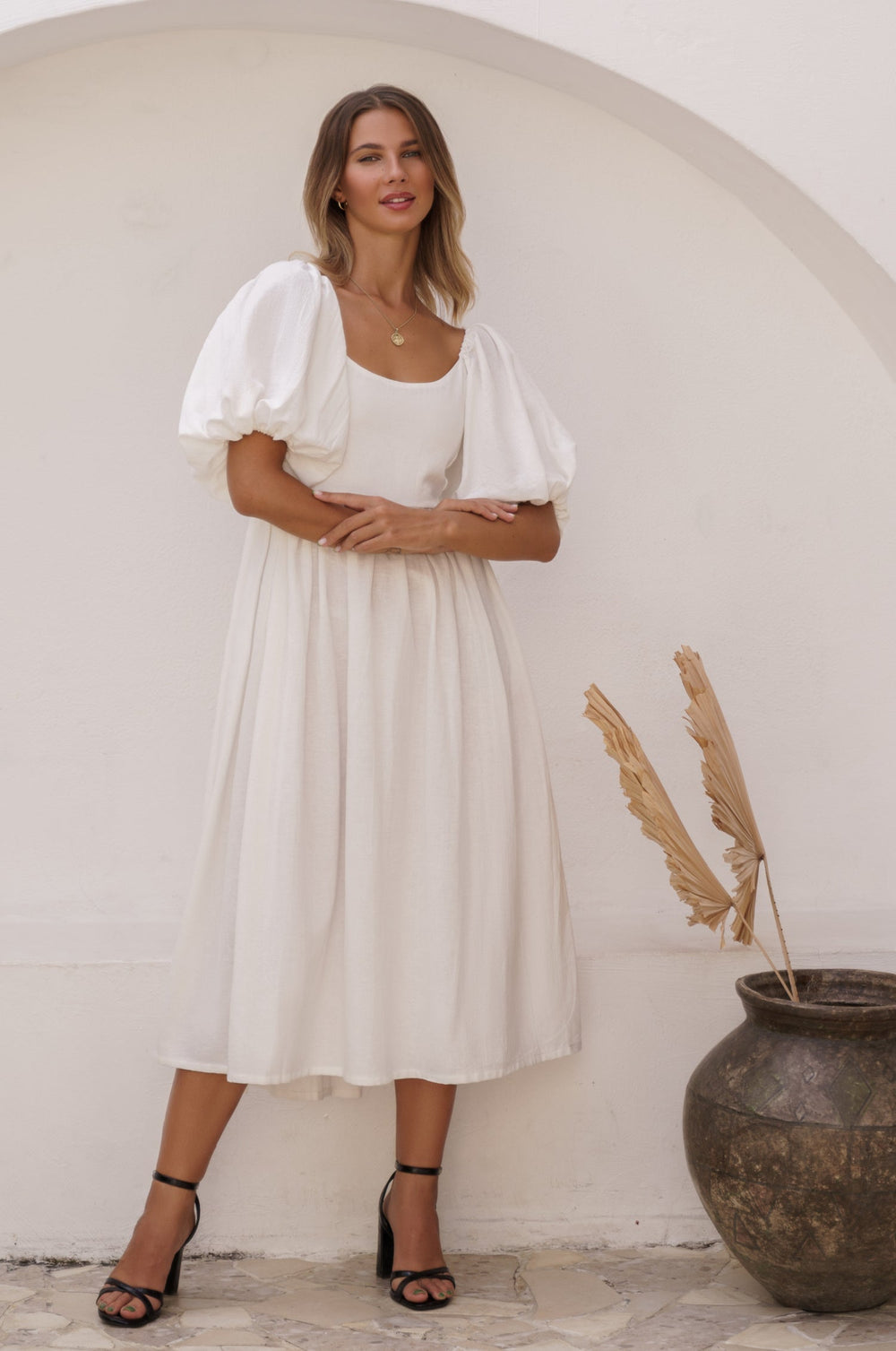 Womens Cherie Puff Sleeve Midi Dress - Hazel