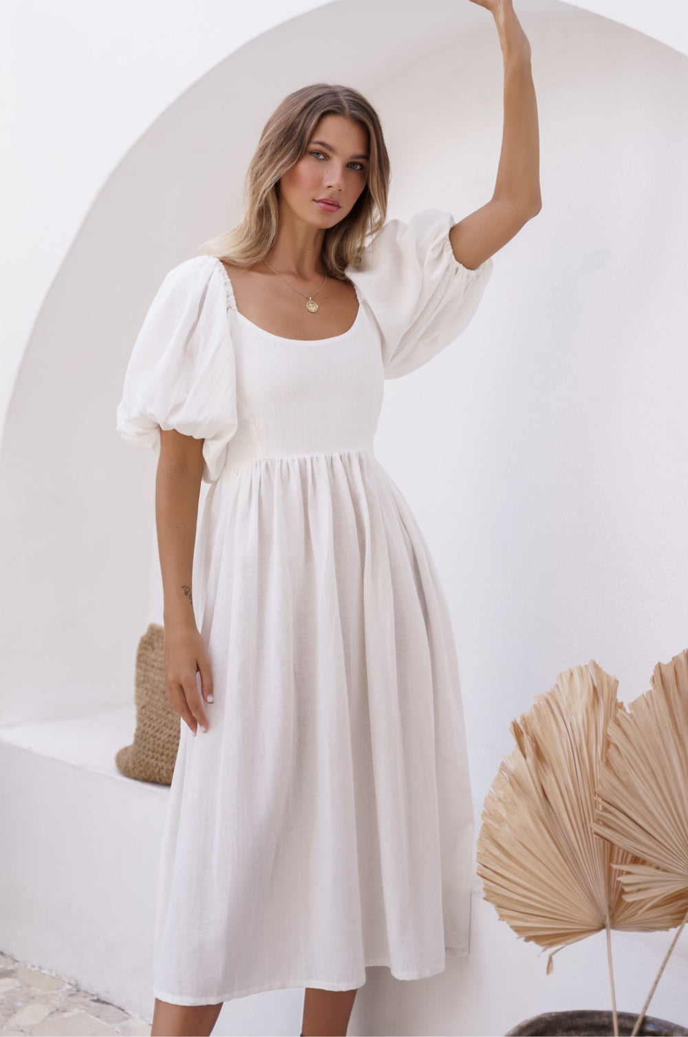 Womens Cherie Puff Sleeve Midi Dress - Hazel