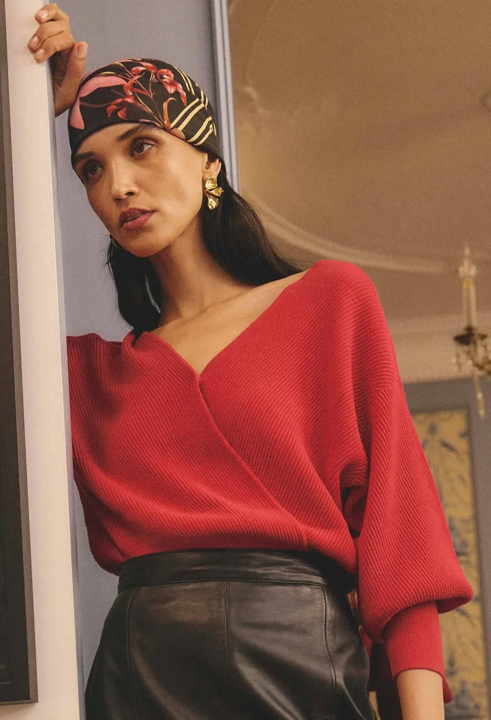 Clarissa Merino Wool Blend Reversible Knit Top in Rouge